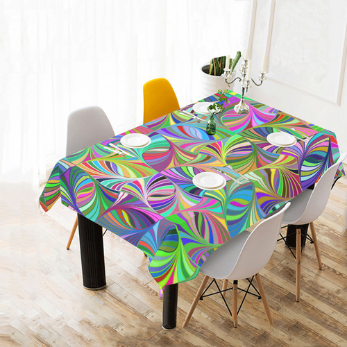 Colorful Red Blue Green Yellow Abstract Geometric Cotton Linen Tablecloth 60"x 84"