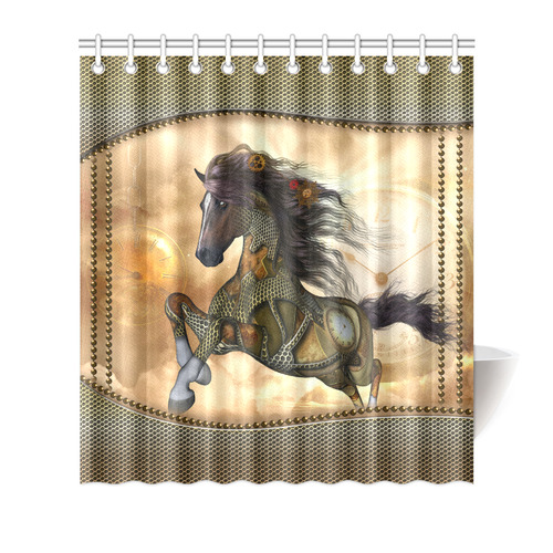 Aweseome steampunk horse, golden Shower Curtain 66"x72"