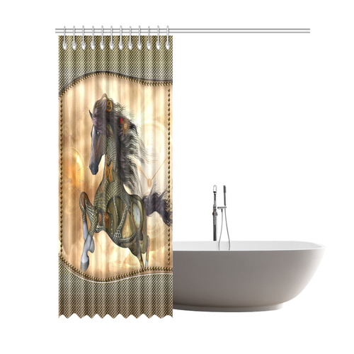 Aweseome steampunk horse, golden Shower Curtain 69"x84"