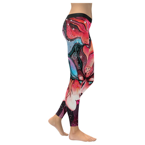 girl in the mask of a lion Women's Low Rise Leggings (Invisible Stitch) (Model L05)