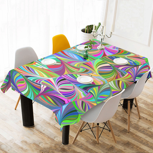 Colorful Red Blue Green Yellow Abstract Geometric Cotton Linen Tablecloth 60"x 104"