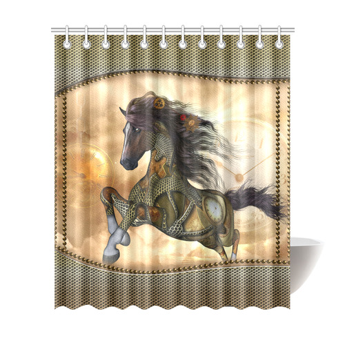 Aweseome steampunk horse, golden Shower Curtain 72"x84"