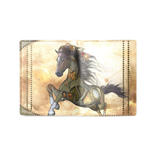 Aweseome steampunk horse, golden Men's Leather Wallet (Model 1612)