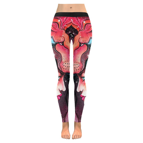 girl in the mask of a lion Women's Low Rise Leggings (Invisible Stitch) (Model L05)