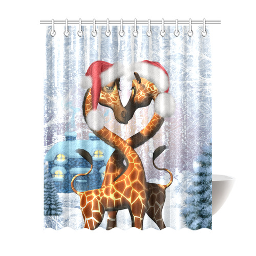 Christmas, funny giraffe Shower Curtain 69"x84"