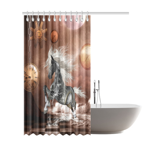 Amazing steampunk horse, silver Shower Curtain 72"x84"