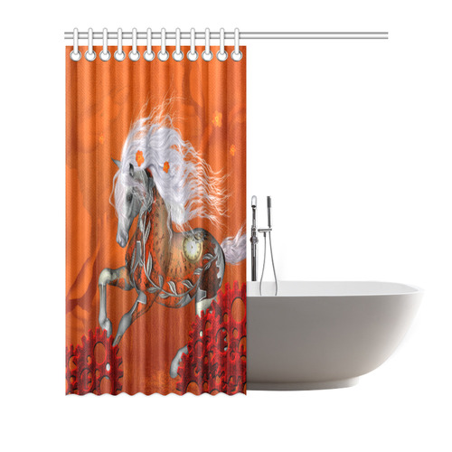 Wonderful steampunk horse, red white Shower Curtain 66"x72"