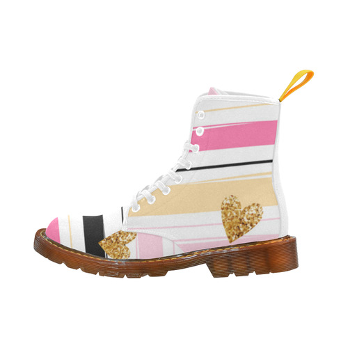 Gold Hearts Pink Stripes Cute Cool Martin Boots For Women Model 1203H