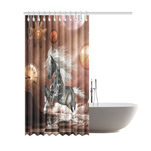 Amazing steampunk horse, silver Shower Curtain 69"x84"