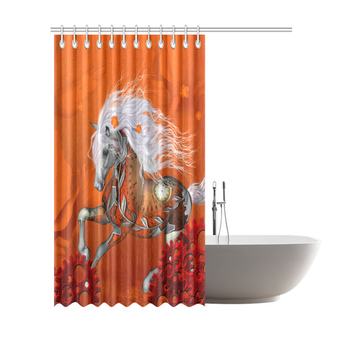 Wonderful steampunk horse, red white Shower Curtain 72"x84"