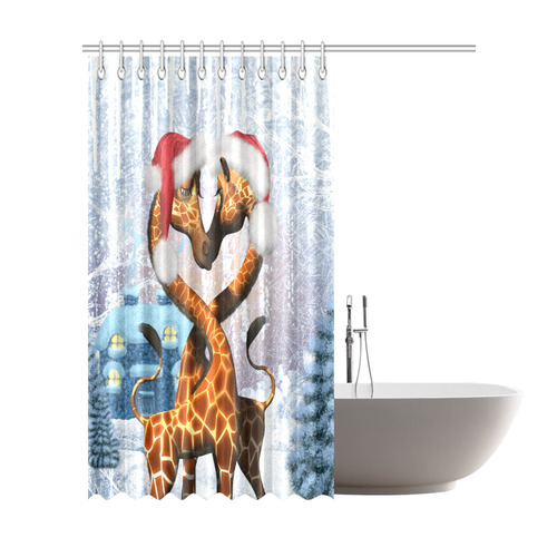 Christmas, funny giraffe Shower Curtain 72"x84"