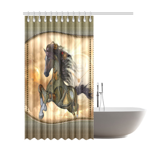 Aweseome steampunk horse, golden Shower Curtain 72"x84"