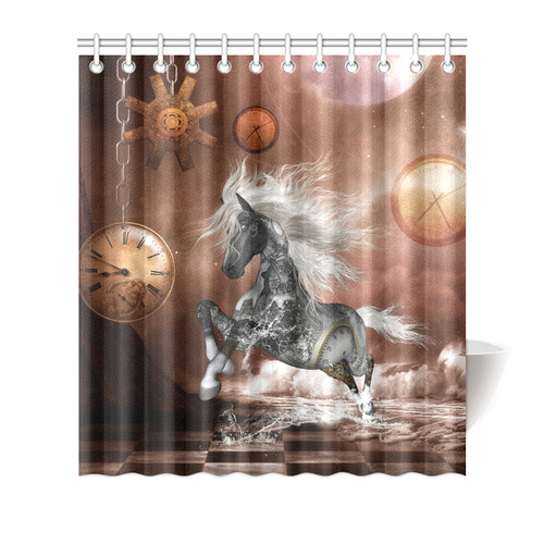 Amazing steampunk horse, silver Shower Curtain 66"x72"