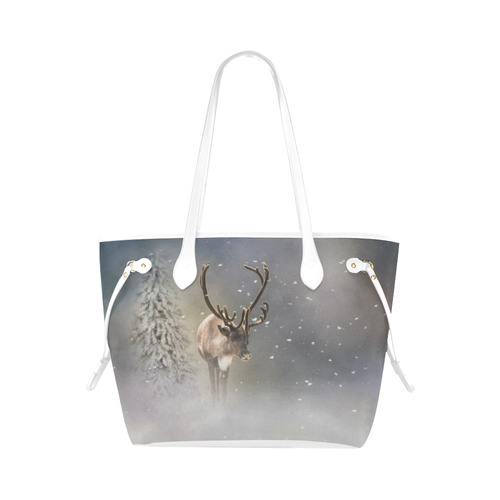 Santa Claus Reindeer in the snow Clover Canvas Tote Bag (Model 1661)