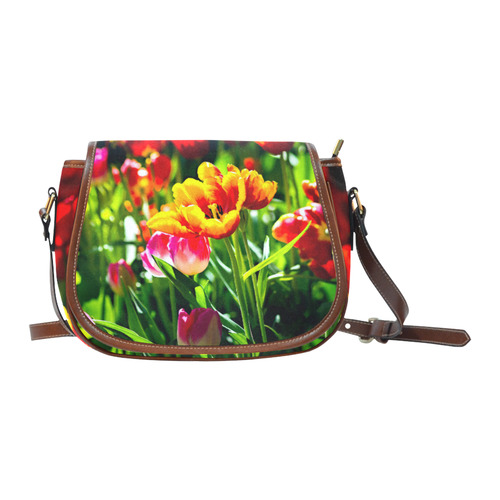 Tulip Flower Colorful Beautiful Spring Floral Saddle Bag/Small (Model 1649) Full Customization