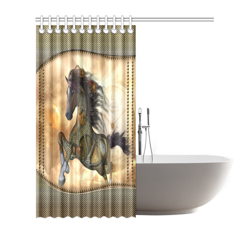 Aweseome steampunk horse, golden Shower Curtain 66"x72"