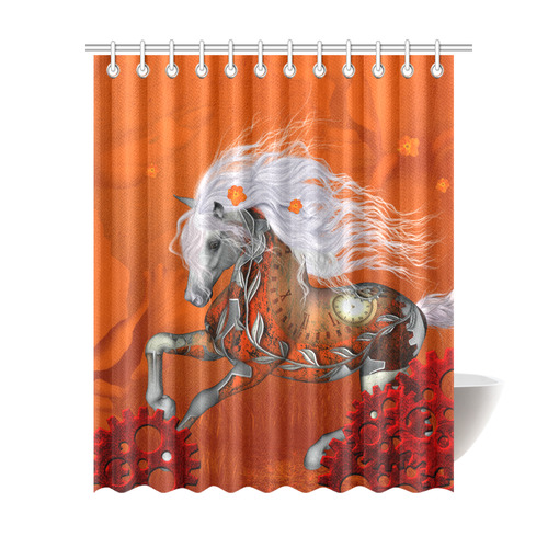 Wonderful steampunk horse, red white Shower Curtain 69"x84"