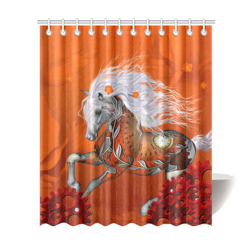 Wonderful steampunk horse, red white Shower Curtain 72"x84"