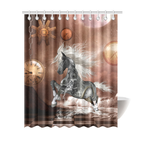 Amazing steampunk horse, silver Shower Curtain 69"x84"