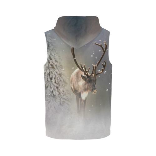 Santa Claus Reindeer in the snow All Over Print Sleeveless Zip Up Hoodie for Men (Model H16)