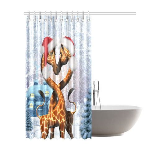 Christmas, funny giraffe Shower Curtain 69"x84"