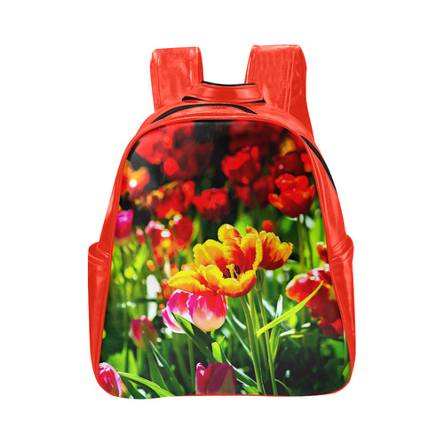 Tulip Flower Colorful Beautiful Spring Floral Multi-Pockets Backpack (Model 1636)