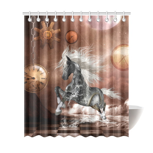 Amazing steampunk horse, silver Shower Curtain 72"x84"
