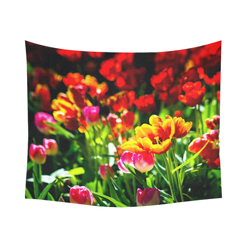 Colorful tulip flowers chic spring floral beauty Cotton Linen Wall Tapestry 60"x 51"