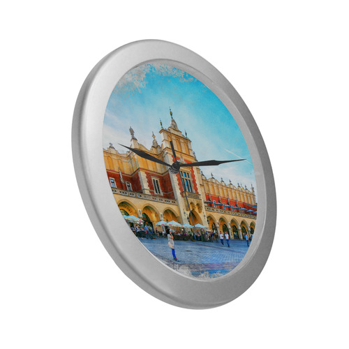 Cracow Krakow city art Silver Color Wall Clock