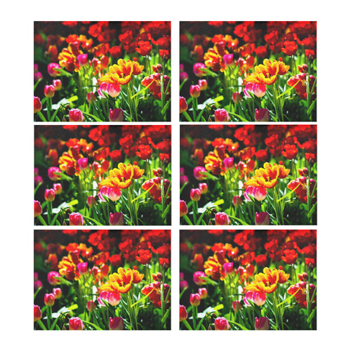 Colorful tulip flowers chic spring floral beauty Placemat 14’’ x 19’’ (Set of 6)