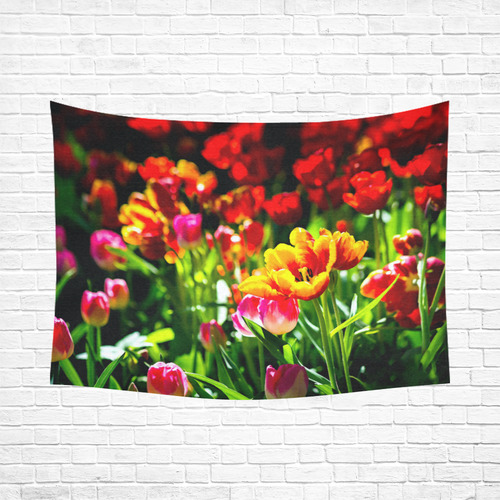 Colorful tulip flowers chic spring floral beauty Cotton Linen Wall Tapestry 80"x 60"