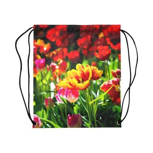 Tulip Flower Colorful Beautiful Spring Floral Large Drawstring Bag Model 1604 (Twin Sides)  16.5"(W) * 19.3"(H)