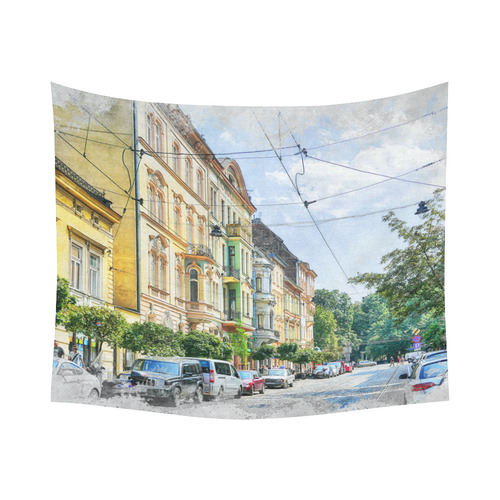 Cracow Krakow city art Cotton Linen Wall Tapestry 60"x 51"