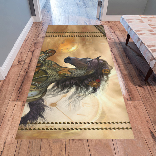 Aweseome steampunk horse, golden Area Rug 7'x3'3''