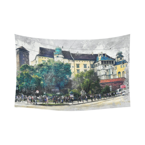 Cracow Krakow city art Cotton Linen Wall Tapestry 90"x 60"