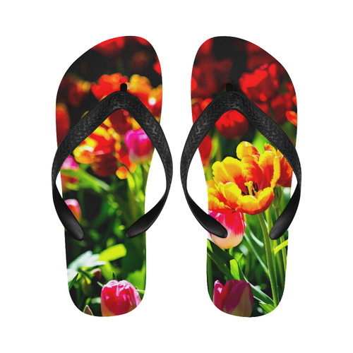 Colorful tulip flowers chic spring floral beauty Flip Flops for Men/Women (Model 040)