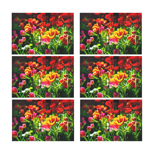 Colorful tulip flowers chic spring floral beauty Placemat 12’’ x 18’’ (Six Pieces)