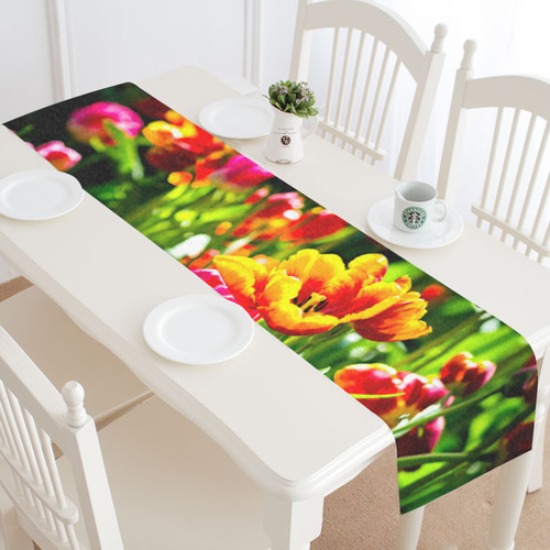 Colorful tulip flowers chic spring floral beauty Table Runner 14x72 inch