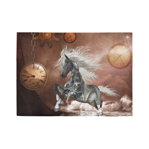 Amazing steampunk horse, silver Area Rug7'x5'