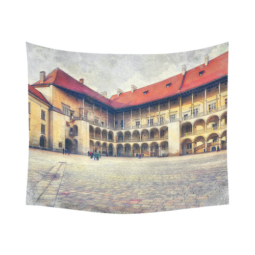 Cracow Krakow city art Cotton Linen Wall Tapestry 60"x 51"