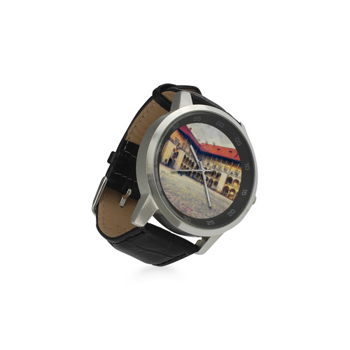 Cracow Krakow city art Unisex Stainless Steel Leather Strap Watch(Model 202)