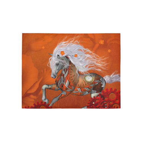 Wonderful steampunk horse, red white Area Rug 5'3''x4'