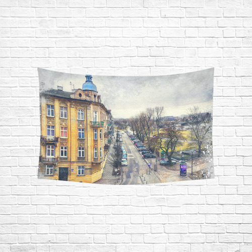 Cracow Krakow city art Cotton Linen Wall Tapestry 60"x 40"