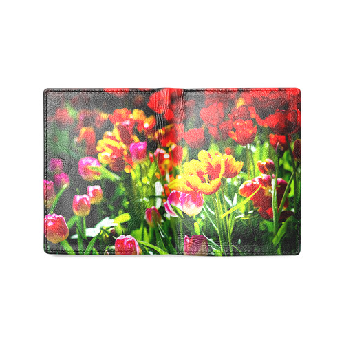 Colorful tulip flowers chic spring floral beauty Men's Leather Wallet (Model 1612)