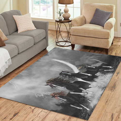 Awesome running black horses Area Rug7'x5'