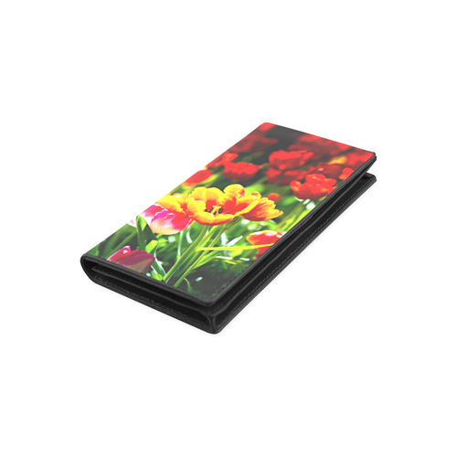 Colorful tulip flowers chic spring floral beauty Women's Leather Wallet (Model 1611)