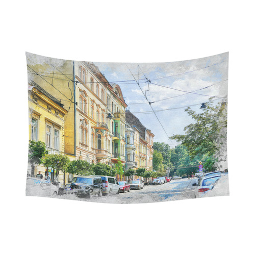 Cracow Krakow city art Cotton Linen Wall Tapestry 80"x 60"