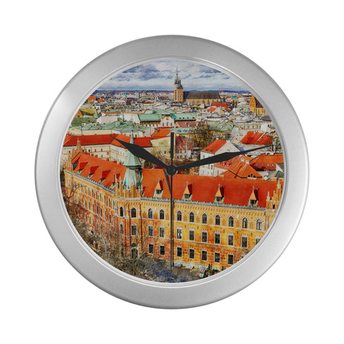 Cracow Krakow city art Silver Color Wall Clock