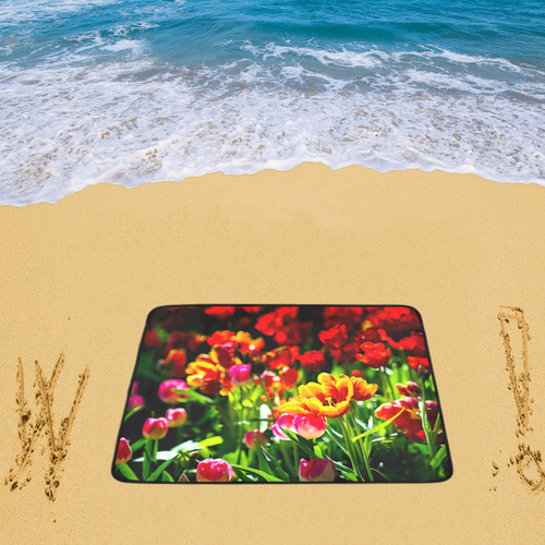 Colorful tulip flowers chic spring floral beauty Beach Mat 78"x 60"