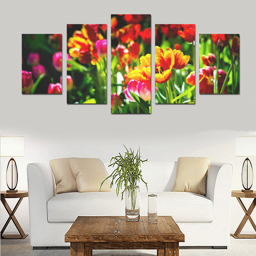 Colorful tulip flowers chic spring floral beauty Canvas Print Sets D (No Frame)